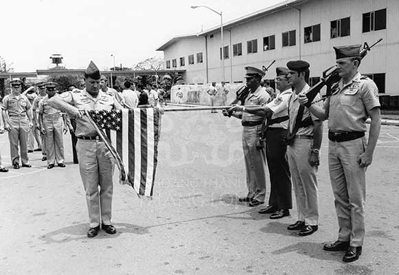 The US troops held the last
                                Flag-lowering ceremony
                                before they retreated from
                                Vietnam on March 29, 1973